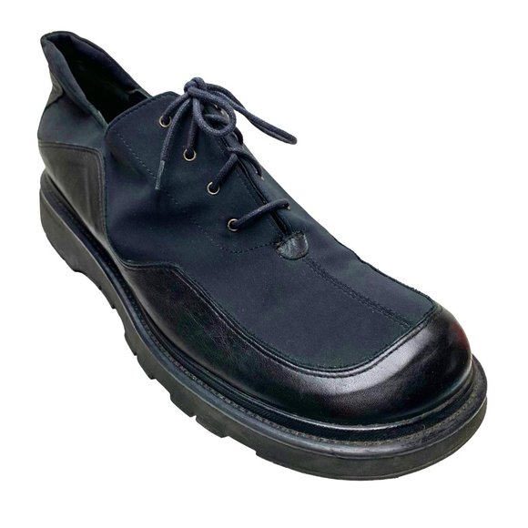 JANET & JANET Womens‎ Black Leather Textile Chunky Oxfords - Picture 1 of 7